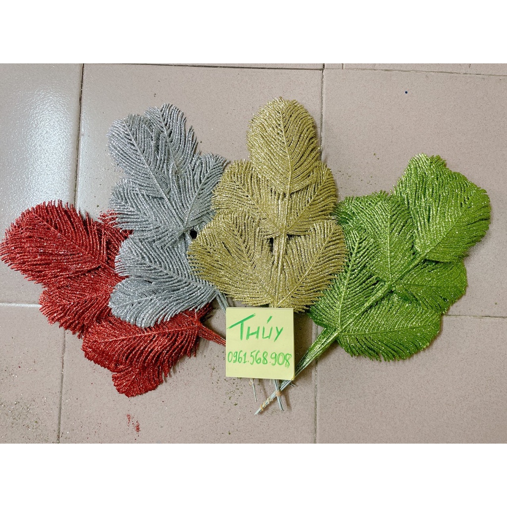 Lá thông - Tổng hợp các mẫu cành lá phủ nhũ, kim tuyến phần 1 | Phụ kiện trang trí Oản Tài lộc