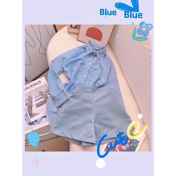 Baby set sơmi sọc phối quần short 4 màu
