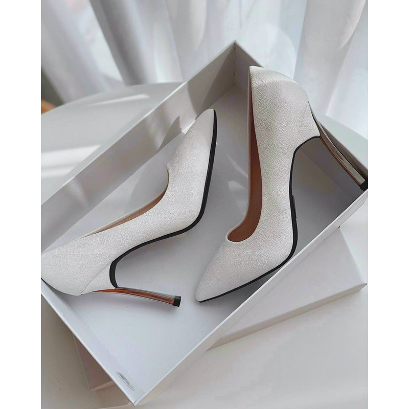 Giày cao gót dẹt trắng trơn 9cm