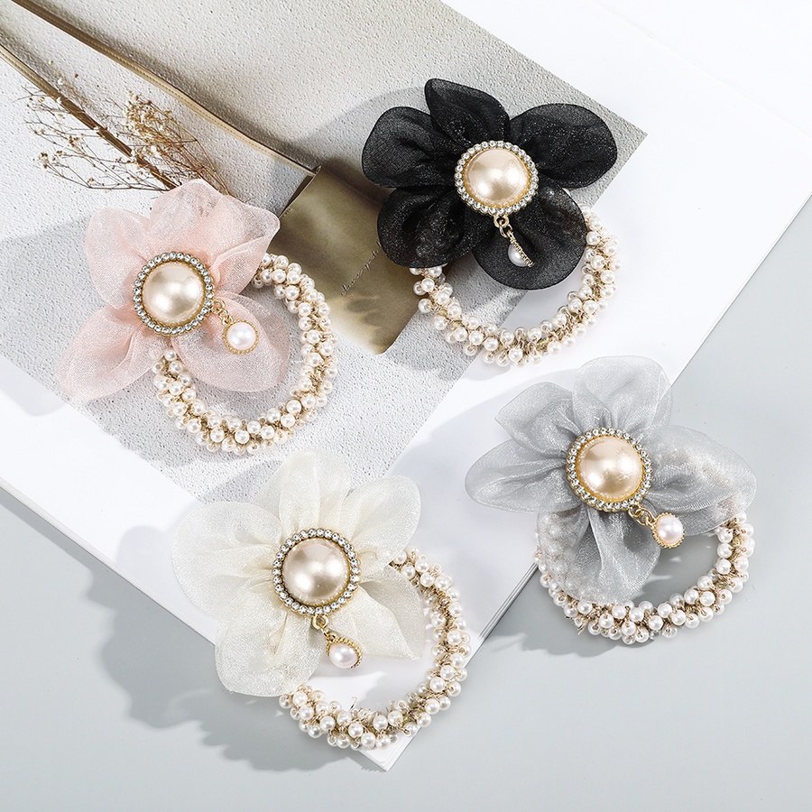 Dây buộc tóc bằng vải lưới co giãn đính hoa ngọc trai nhân tạo thời trang hàn quốc cho nữ