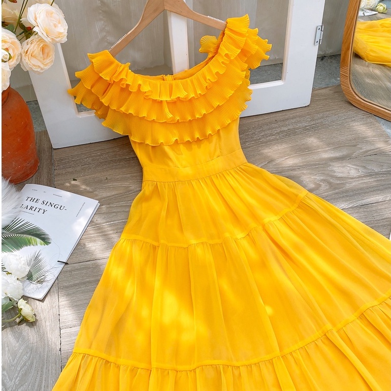 Váy trễ vai dáng dài dập li công chúa thương hiệu GIIAN VA0078