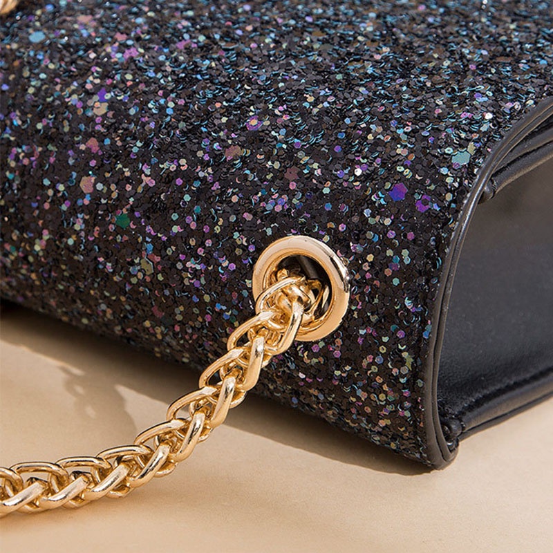 Túi đeo vai IELGY thiết kế lấp lánh phối dây xích thời trang cho nữ