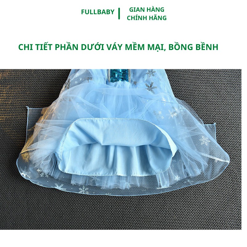 Váy elsa dài tay cho bé len gân lót nỉ ấm áp dễ thương mẫu mới 2022