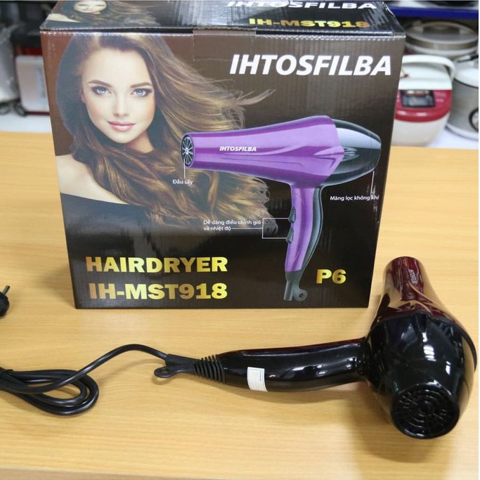 Máy Sấy Tóc IHTOSFILBA IH-MST918(P6) Tạo Kiểu 2 Chiều Nóng Lạnh Công Suất Lớn, Hàng chính hãng