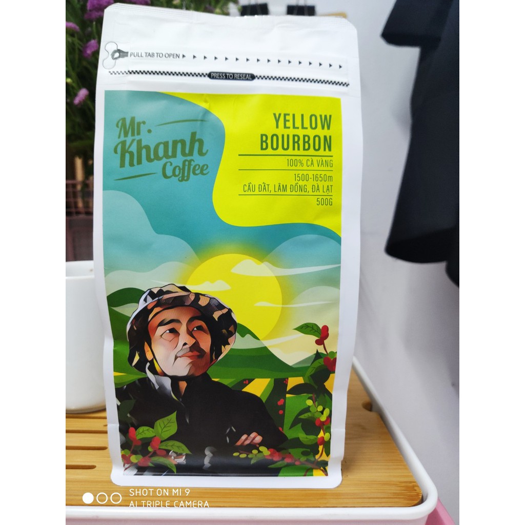 [ Mùa mới] Cà Phê Yellow Bourbon Võ Khanh Cầu Đất Arabica 100% K Phiêu (Túi 500g)- Tặng Phin và muỗng inox vàng óng ánh