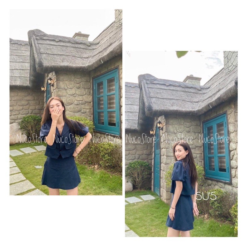 Set Áo Croptop Tay Bồng Kèm Chân Váy Cạp Trước Chun Sau, Set Áo Cổ Vest Chân Váy | BigBuy360 - bigbuy360.vn