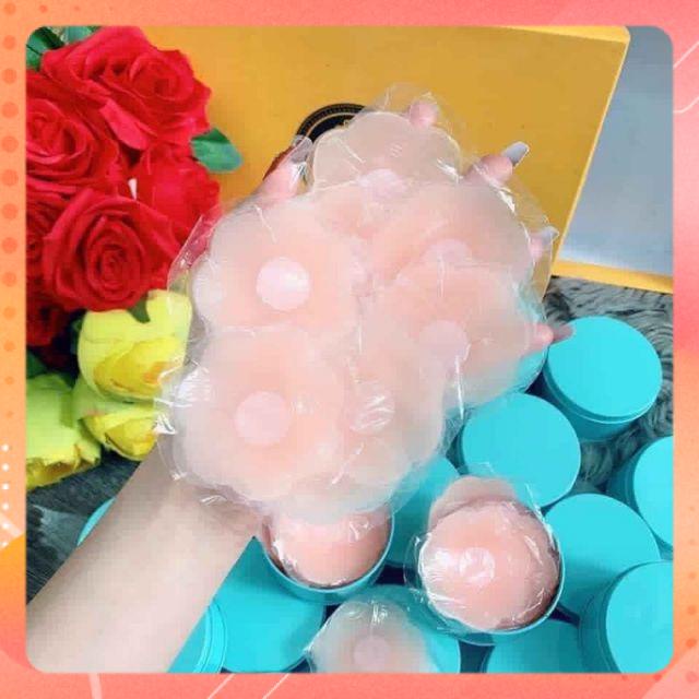10 Miếng dán ti, dán ngực, dán nhũ hoa silicon hình hoa mai hộp xanh