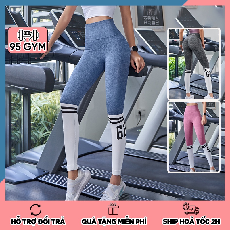 Quần tập gym yoga nữ chun mông QD26 dáng legging dài cạp cao nâng mông tôn dáng ống quần phối màu trắng nổi bật