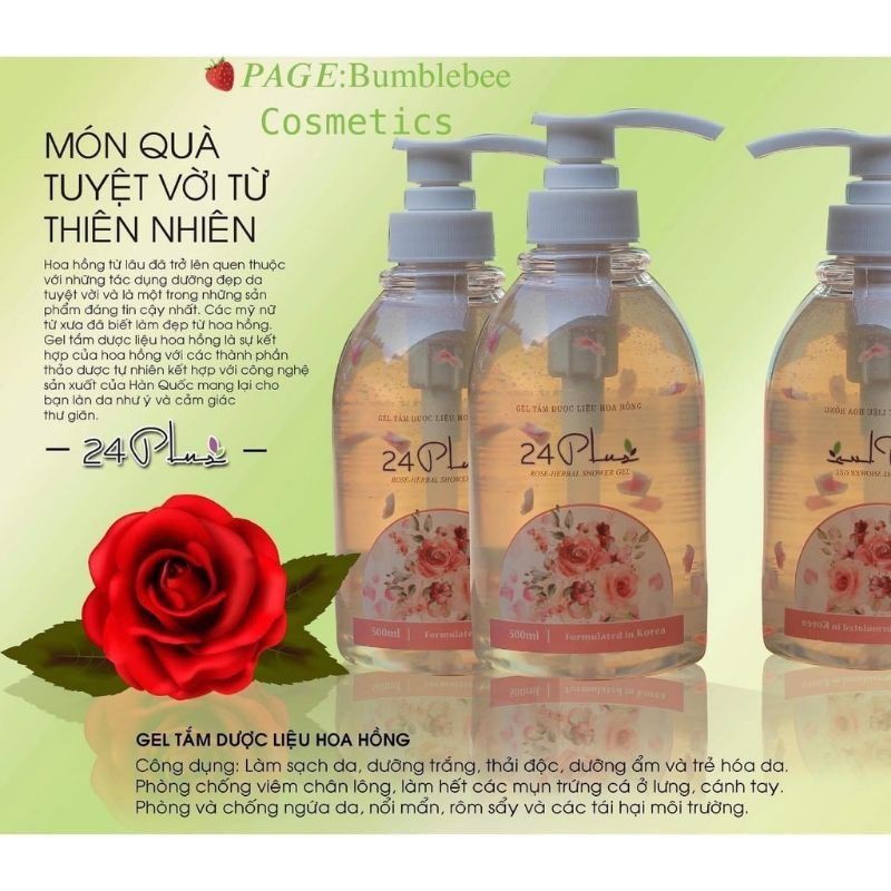 GEL tắm dược liệu hoa hồng 24plus