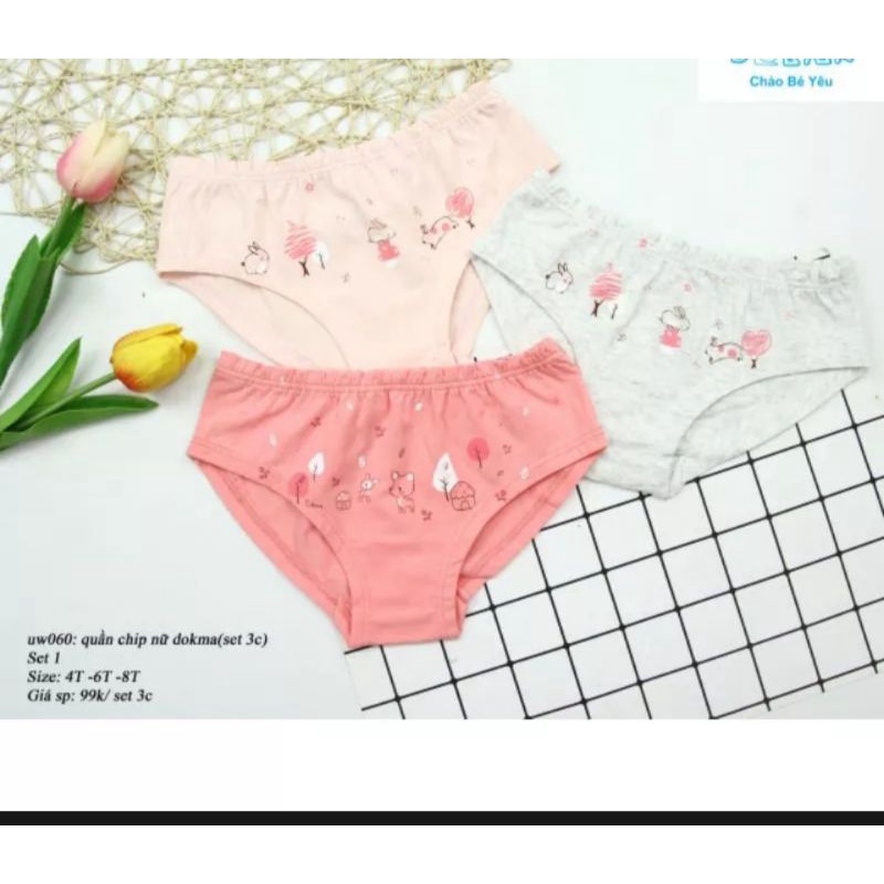 Quần chíp bé gái Dokma  Sét 3 cái