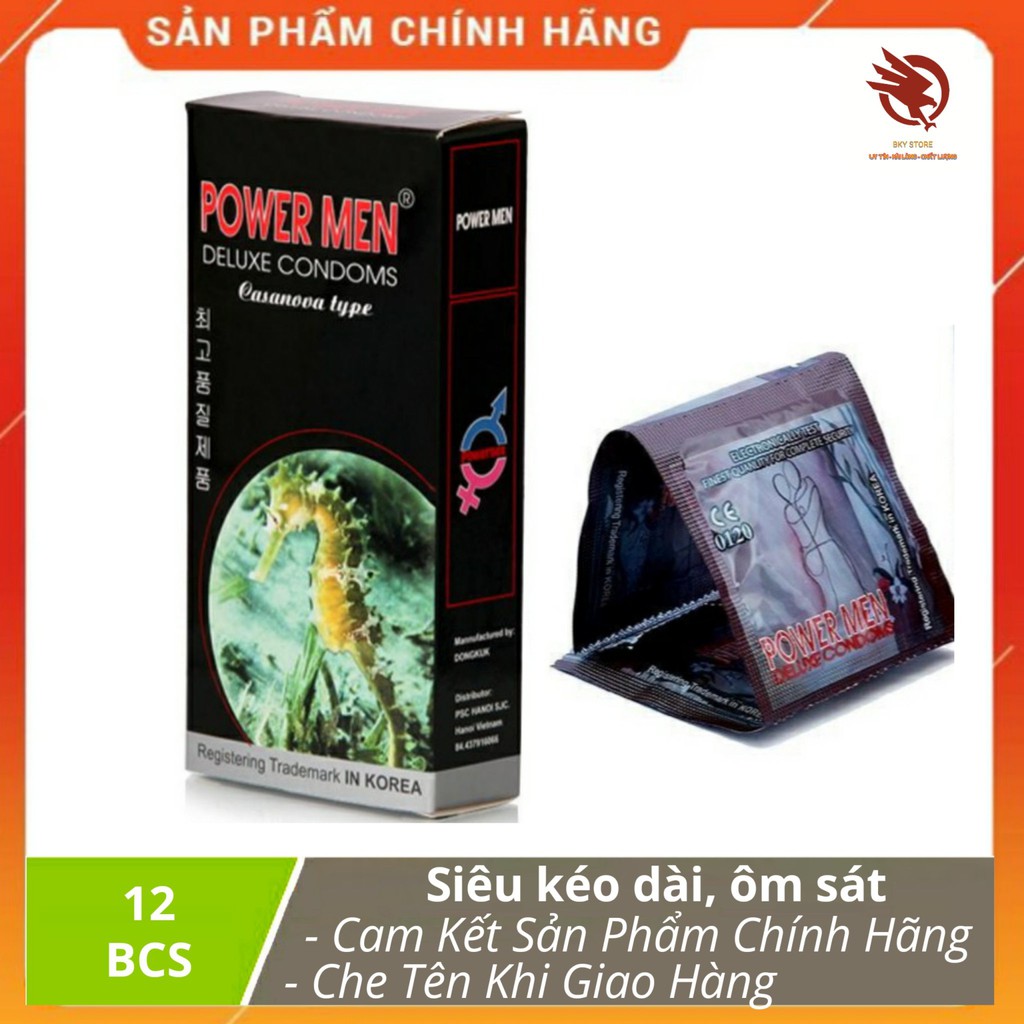 [ CHÍNH HÃNG ] - Bao cao su POWERMEN Longshock cá ngựa, siêu mỏng, gân gai li ti, kéo dài thời gian, - Hộp 12 cái