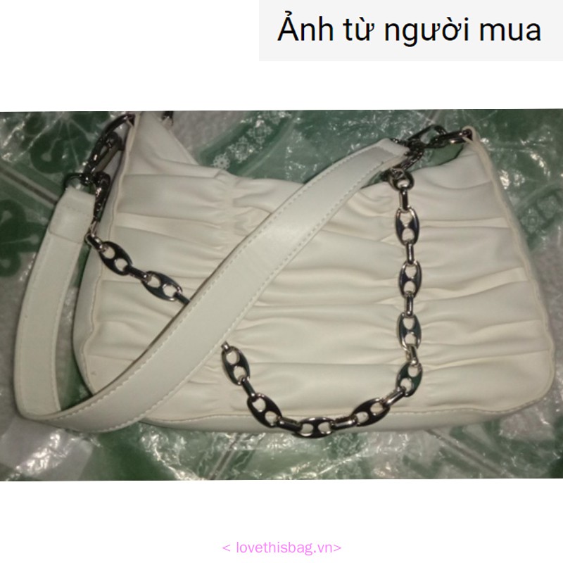 [Mã FASHIONCB264 giảm 10K đơn bất kỳ] Túi đeo vai hình vuông ngang xếp ly phối dây xích sành điệu cho nữ
