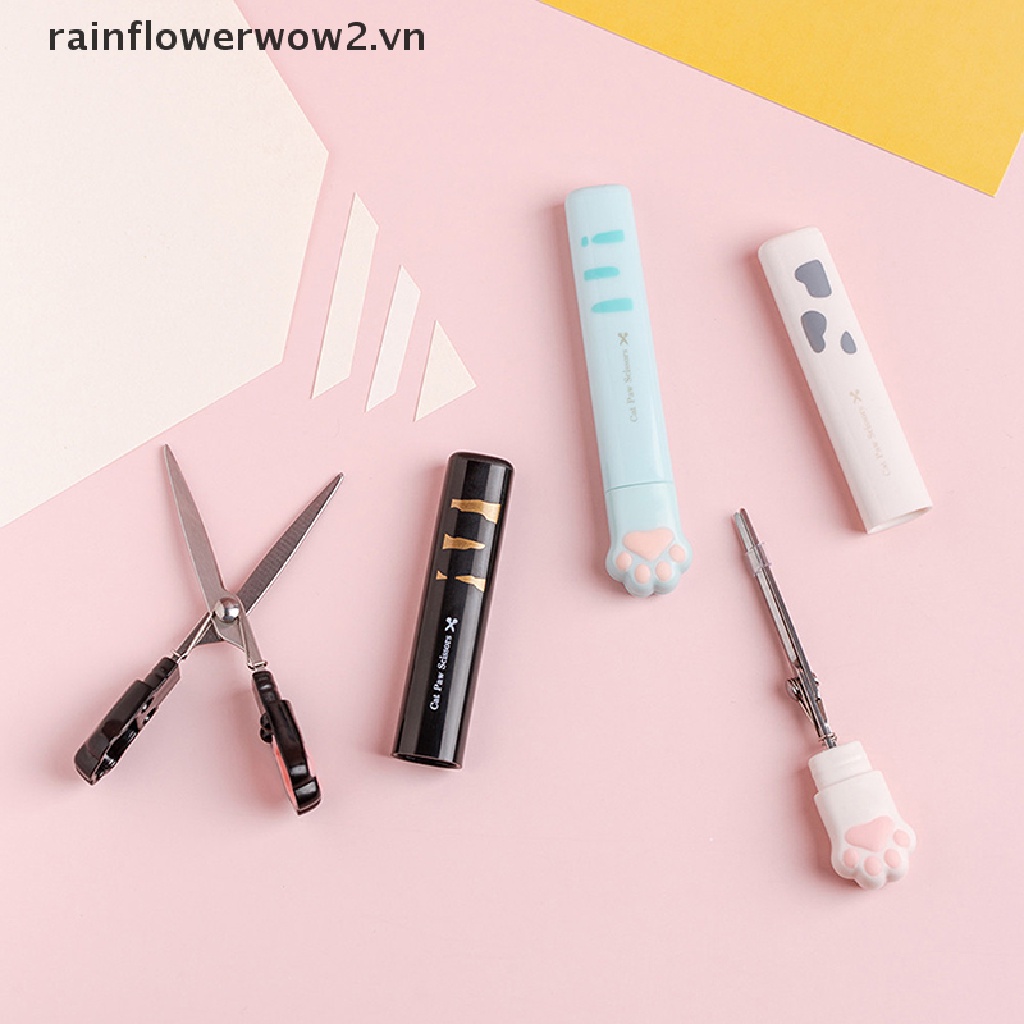 [er] Kéo Cắt Giấy Dạng Gập Kích Thước Nhỏ Gọn Thiết Kế Hình Chân Mèo Dễ Thương