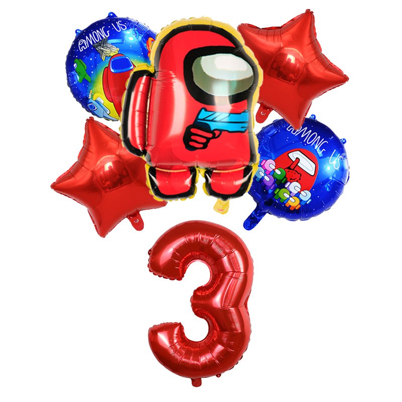Set 6 Bong Bóng Lá Nhôm 32 Inch Chủ Đề Chữ Số Among-us Dùng Trang Trí Tiệc Sinh Nhật