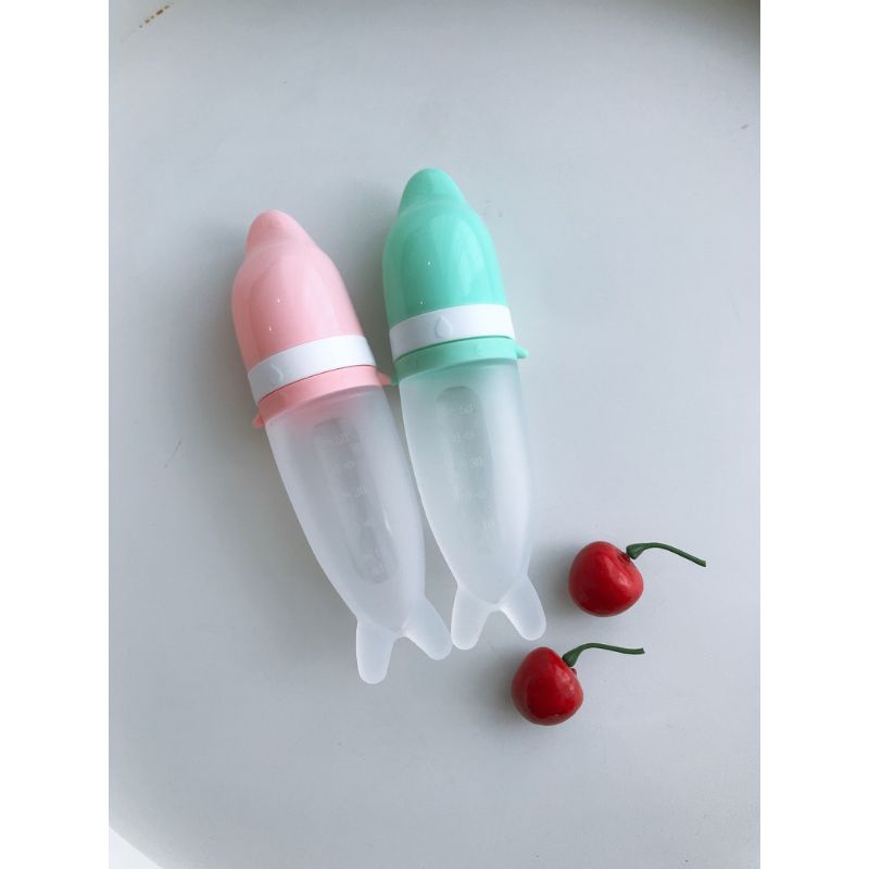 (CHÍNH HÃNG)Bình thìa ăn dặm silicon Sami Nhật bản, thiết kế hình cá heo ngộ nghĩnh, tặng kèm túi nhai cho bé