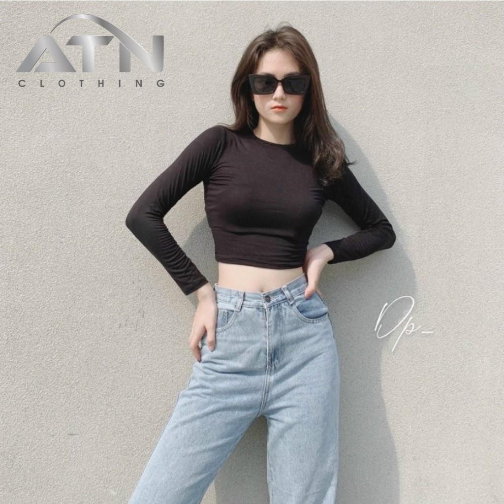 Áo Croptop Tay Dài Fom Ôm Freesize 53kg Chất Lụa Mát Co Giản, Ảnh Thật