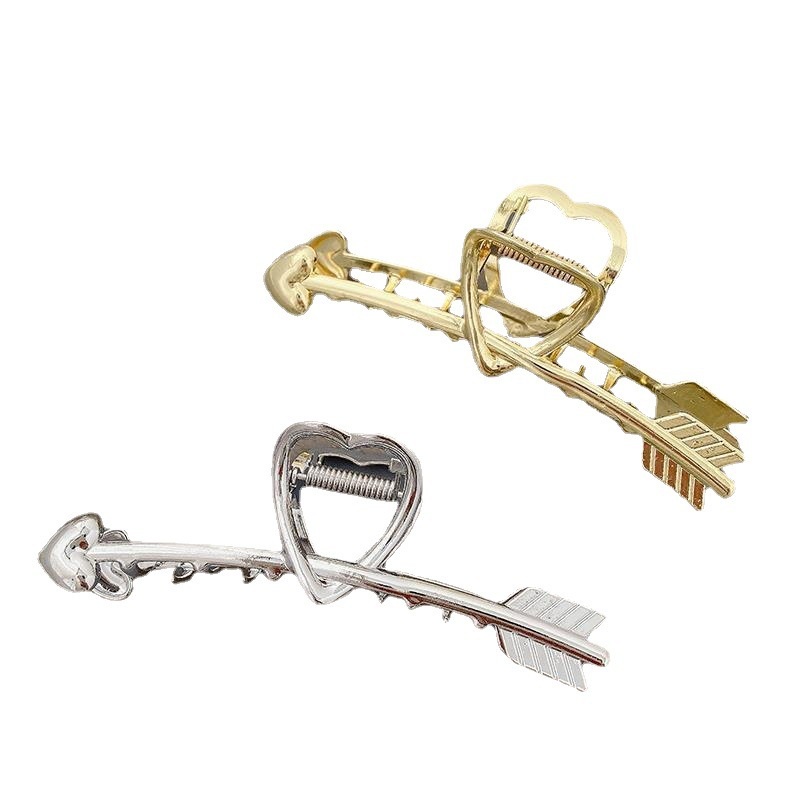 Kẹp Tóc Kim Loại Hình Mũi Tên Xuyên Qua Trái Tim Tình Yêu Phong Cách hip-hop Hàn Quốc Đơn Giản