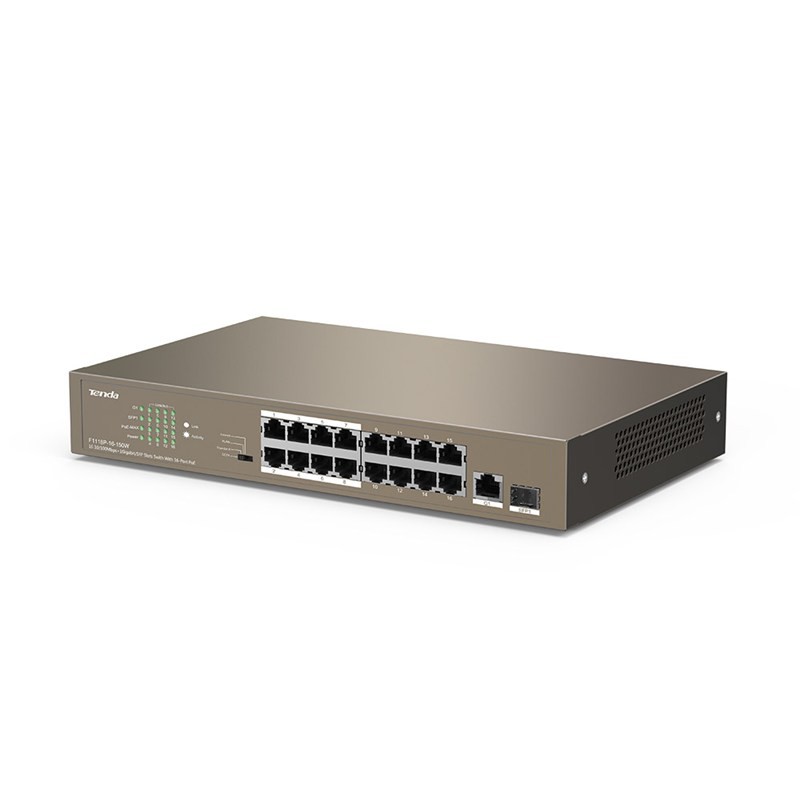 Switch POE 16 cổng + 1 cổng Uplink 1000Mbps Tenda TEF1118P-16-150w - Hàng chính hãng bảo hành 36 tháng