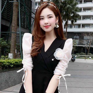 Đầm nữ sơ mi váy xẻ dự tiệc văn phòng công sở dạo phố đen nhẹ nhàng gợi cảm