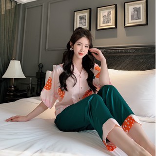 ĐỒ BỘ NGỦ PIJAMA MẶC NHÀ LỤA SATIN (quần dài + áo tay cánh dơi)