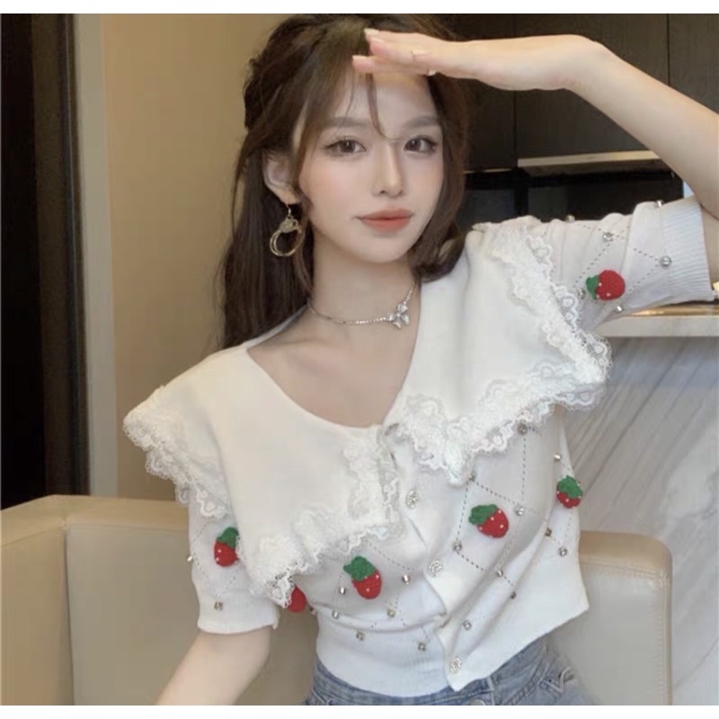 Order áo croptop len dâu Tây Hàng Quảng Châu Dày Mịn