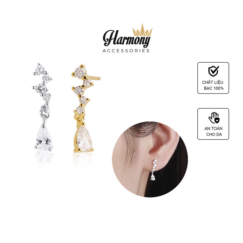 Khuyên tai nữ bạc dài đính đá nhỏ nhắn 2 màu xi bạch kim và vàng sang chảnh Galaxy 2 | HARMONY ACCESSORIES K95