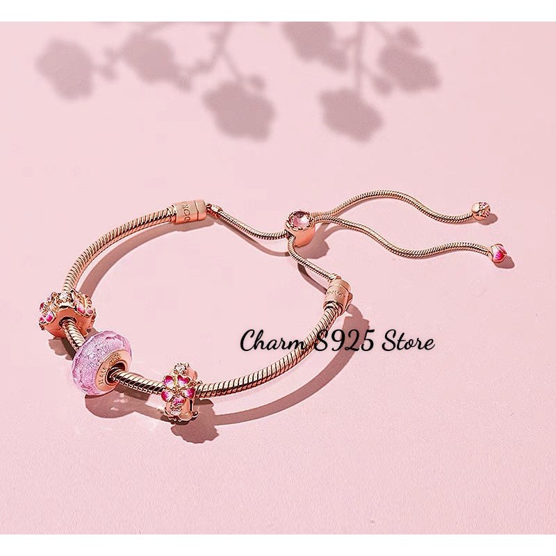 charm pan hoa đào vàng hồng đính đá bạc s925 cao cấp