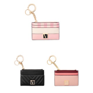 BILL US - Ảnh thật - Ví đựng thẻ và tiền Victoria Secret có móc khóa màu đen, sọc hồng, hồng đậm nhạt