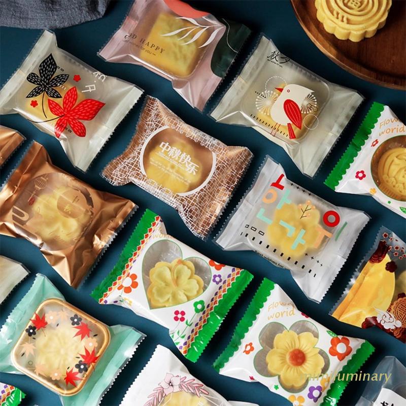 Set 100 Túi Nhựa Đựng Bánh Kẹo Họa Tiết Hoa Và Chim Mùa Thu
