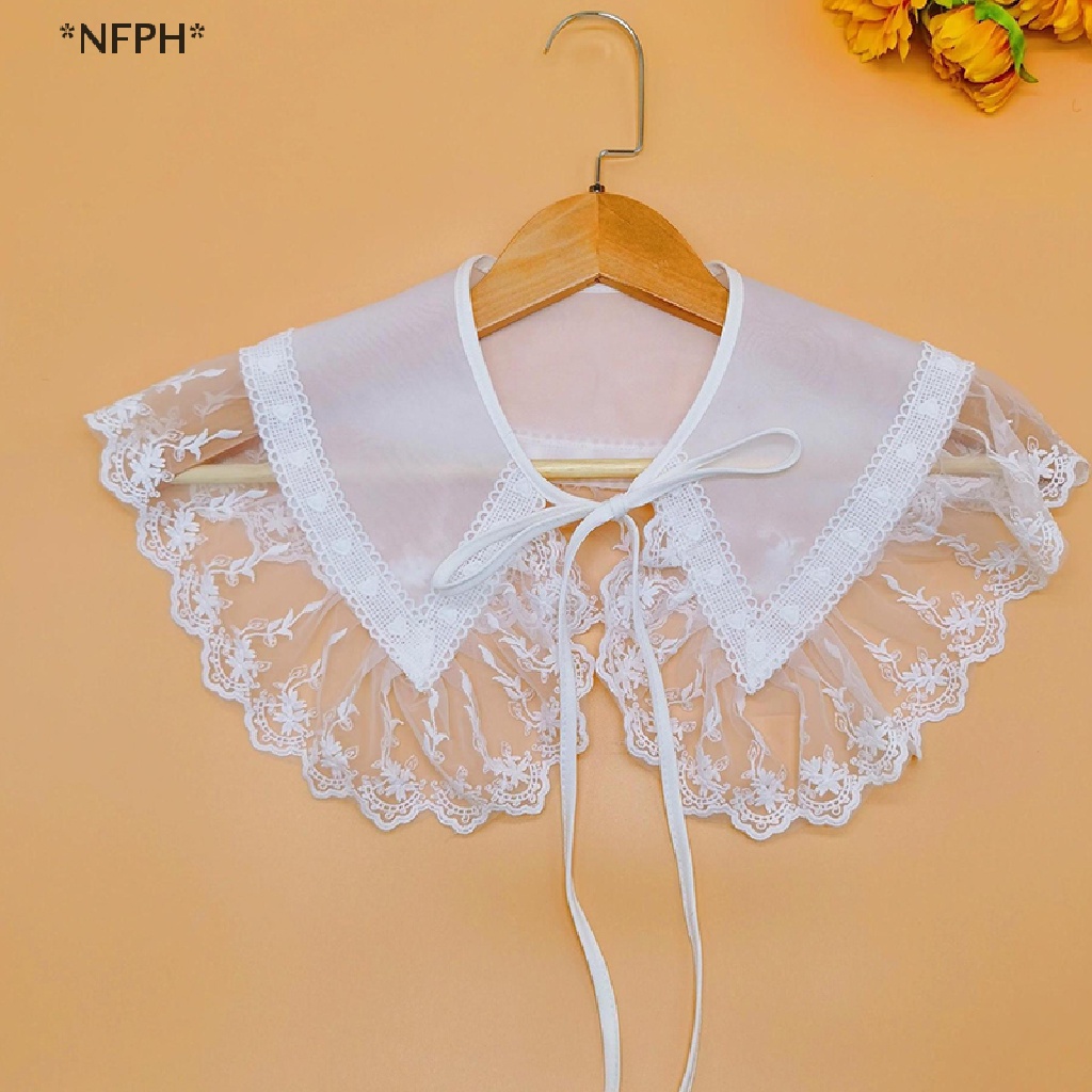 Nnfph Áo Sơ Mi Voan Phối Ren Giả Nhún Bèo Họa Tiết Kẻ Sọc Caro Có Thể Tháo Rời Phong Cách Retro Cho Nữ