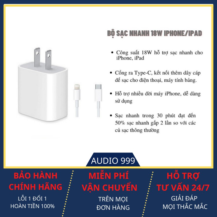 Bộ Sạc Nhanh Iphone 18w CHÍNH HÃNG - Dành Cho Iphone 11promax/11pro/11/Xsm/XS/X/8plus/7plus