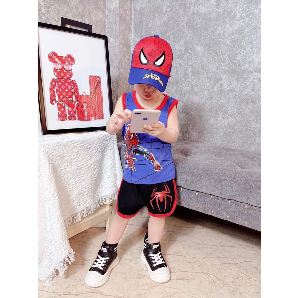 Bộ siêu nhân nhện cho bé sát nách Chất thun lạnh mềm mát Sz 6-16kg