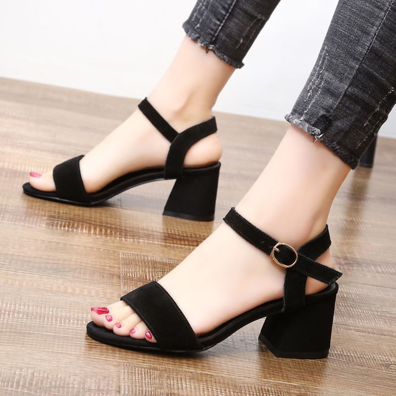 Dép Sandal GCG02 da lộn quai ngang đế vuông 5 phân - dép thời trang nữ