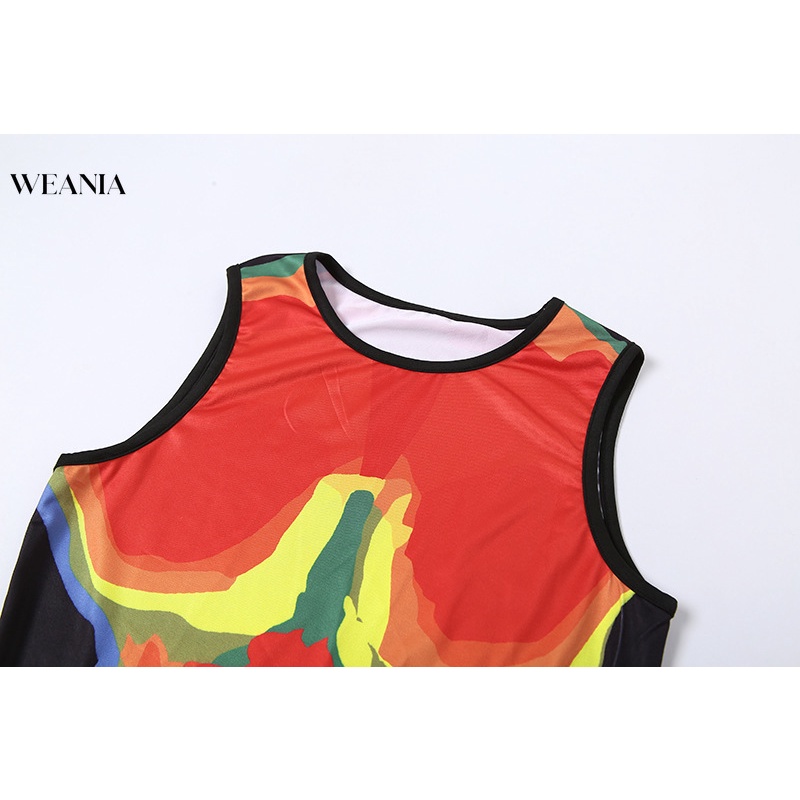 Đầm Sát Nách In Họa Tiết 3D Màu Sắc Tương Phản Thời Trang Quyến Rũ Cho Nữ