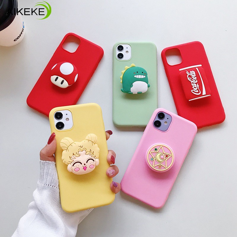 3D Silicone lovely Cartoon Phone Holder Case For Samsung Galaxy Note 10 Plus 10+ 9 8 5 J8 2018 A6 Plus 2018 Case Cute Stand Cover