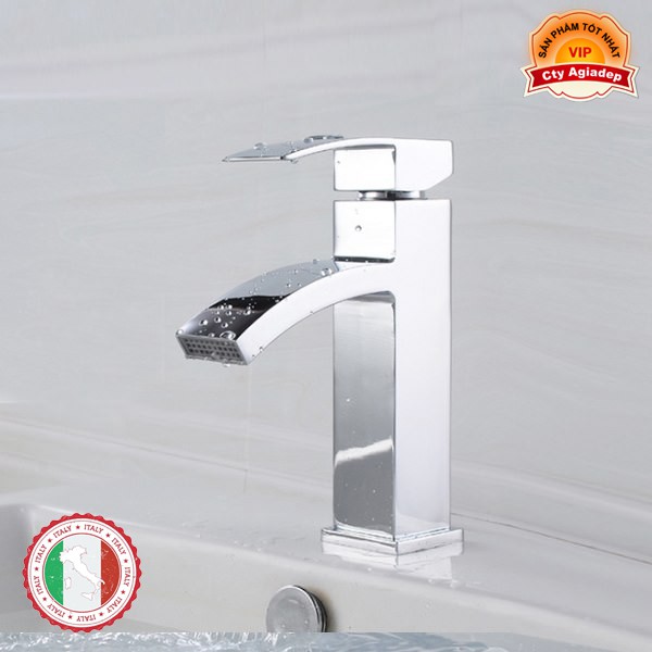 Vòi Lavabo nóng lạnh (Trụ vuông, vòi cong) Hợp kim - Cao cấp ITALIA (Kèm đôi dây cấp nước)