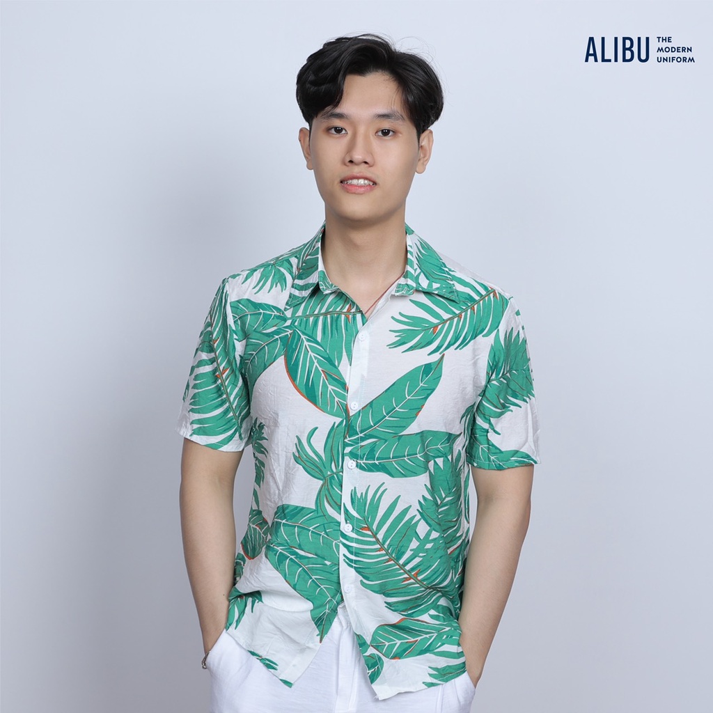 Quần áo đi biển chất tơ đũi bộ sơ mi họa tiết hoa lá cành - ALIBU