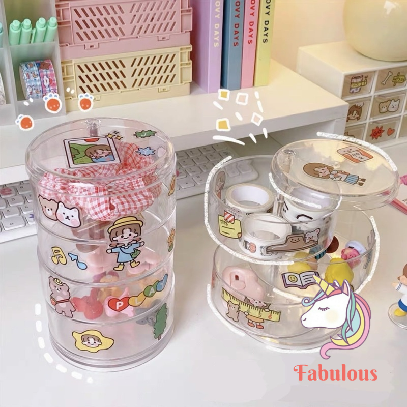 Kệ hình tròn trong suốt nhiều tầng xoay để bàn trang trí thông minh phong cách đơn giản