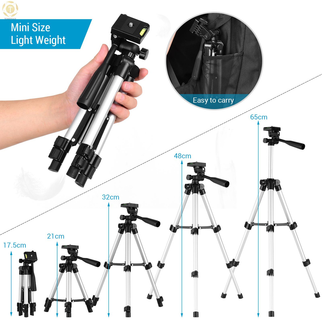 Shipped within 12 hours】 Mini Desktop Tripod Stand Aluminum Alloy 1/4 Inch Screw 21cm-65cm Adjustable Height with Remote Shutter Phone Holder Sports Camera Mount Adapter Carry Bag for Live Streaming Photo Video Tripod [TO]