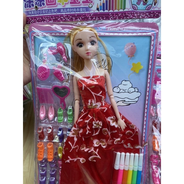 BỘ BÚP BÊ CÔNG CHÚA disney VÁY ĐẦM TẶNG KÈM BỘ GIÀY TRANG SỨC và BÚT TÔ MÀU
