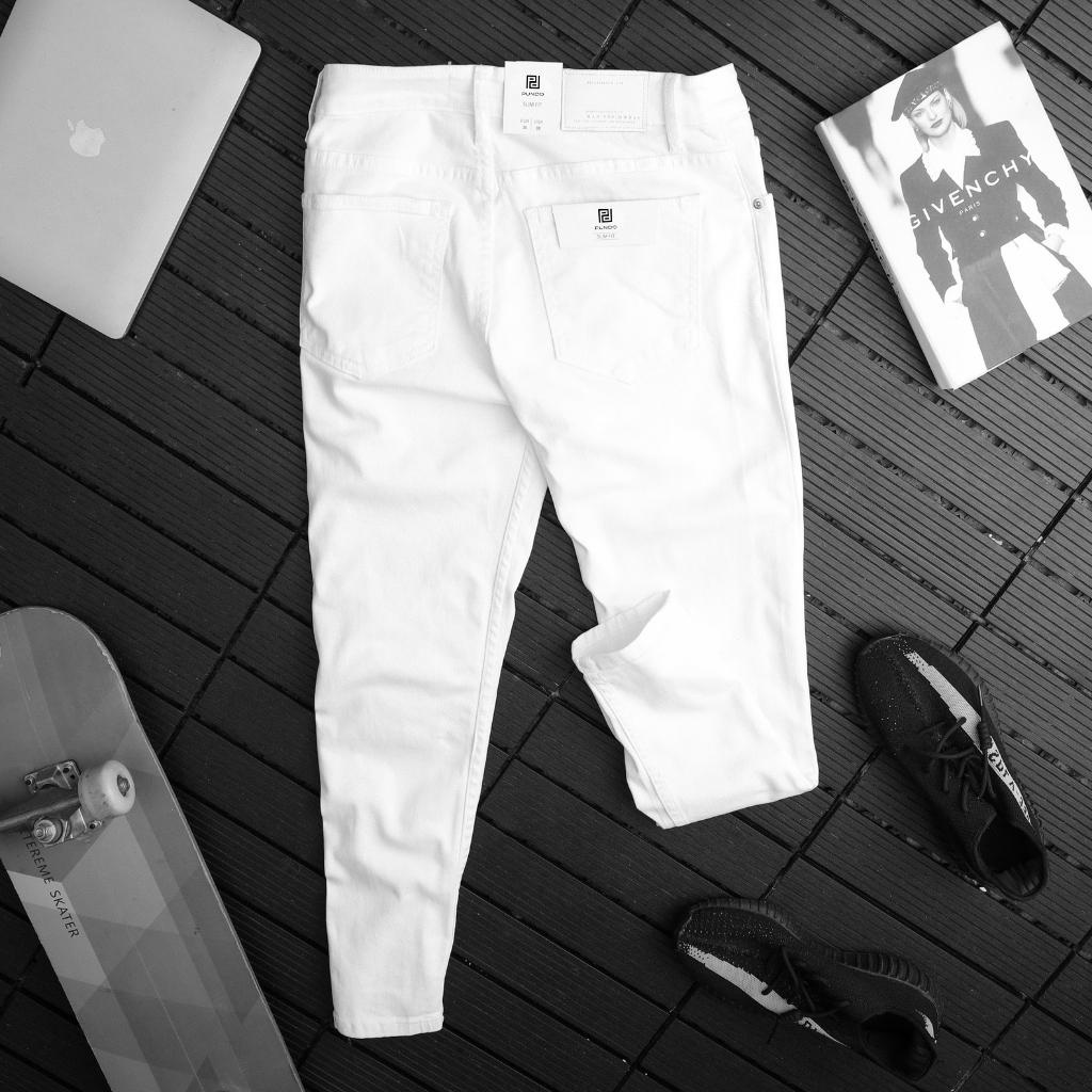 Quần jean nam dài PUNDO màu trắng basic chất cotton jean cao cấp dễ phối QJPD08
