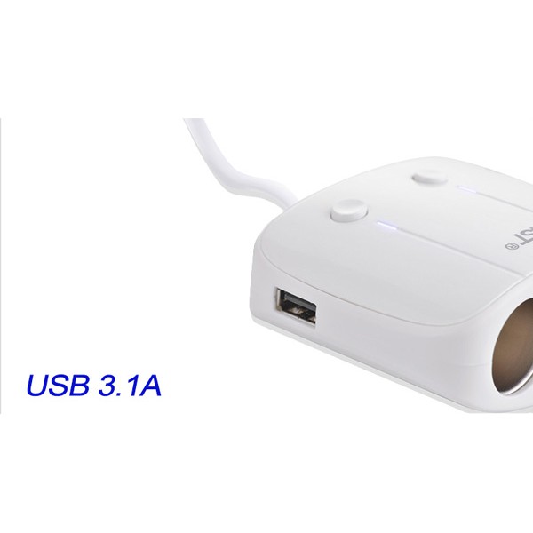 Bộ chia tẩu 3 cổng SAST 2 cổng usb cho xe hơi