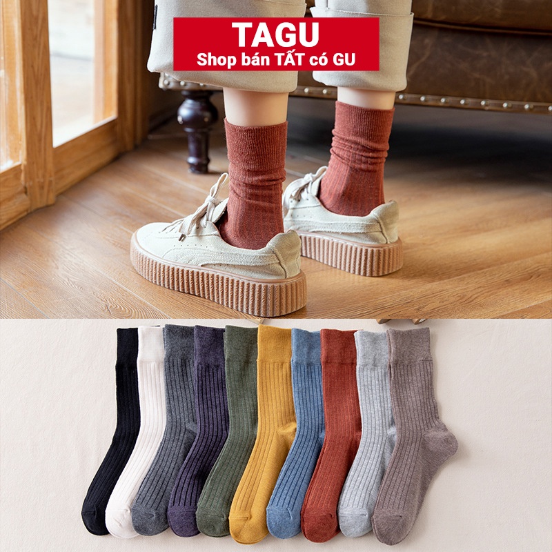 Tất vớ nữ nam cao cổ dài trắng dễ thương hàn quốc đẹp TAGU chân thấp nhún đủ màu trơn đen, đỏ, vàng, xám, xanh