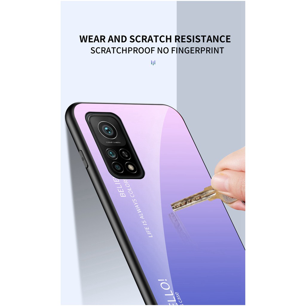 Ốp điện thoại mặt kính cường lực cạnh viền silicone mềm cho Xiaomi Mi 10T Pro