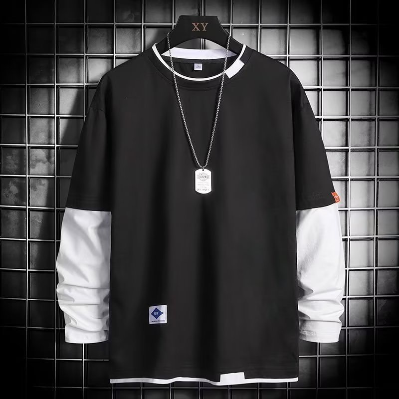 Áo Thun Nam Dài Tay Giả Hai Lớp Phong Cách Mới Mùa Thu Size M-3xl