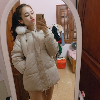 Áo phao mũ lông ảnh thật tự chụp