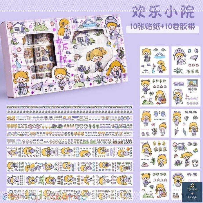 Washi Tape Giấy Băng Keo Và Miếng Sticker Chủ Đề Chibi Stickers Trang Trí Sổ Bullet Journal Takenote