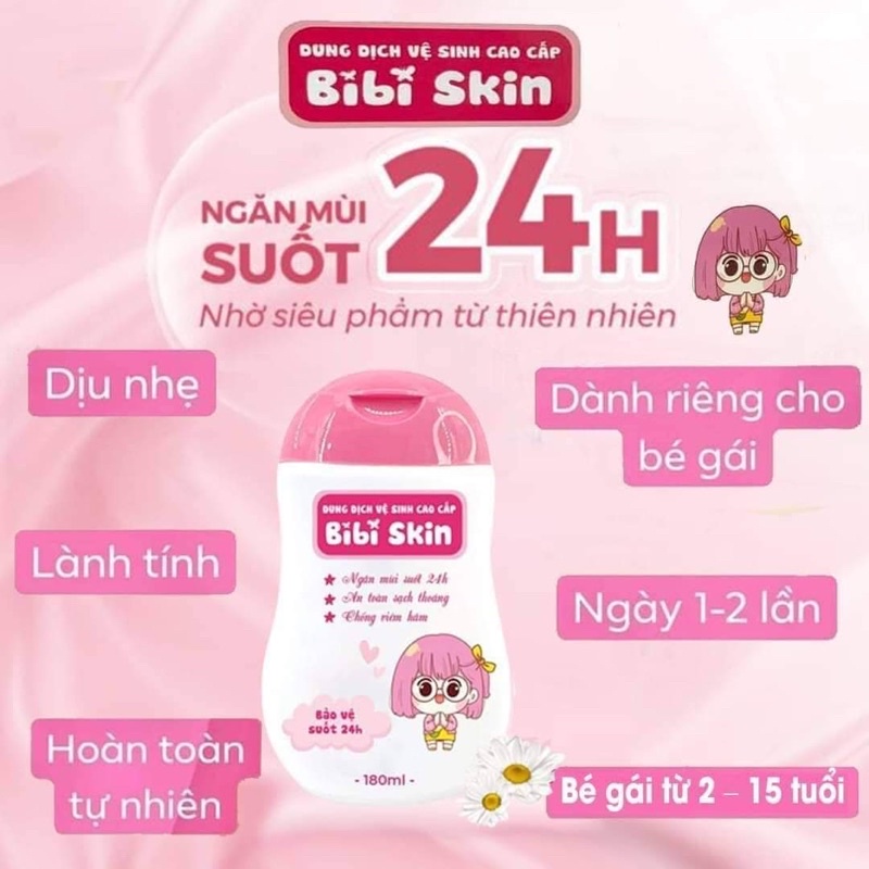 Bibi Skin Dung Dịch Vệ Sinh Bé Gái Sạch Sẽ An Toàn Kháng Khuẩn Cho Bé 2 -15 Tuổi Chai 180ml
