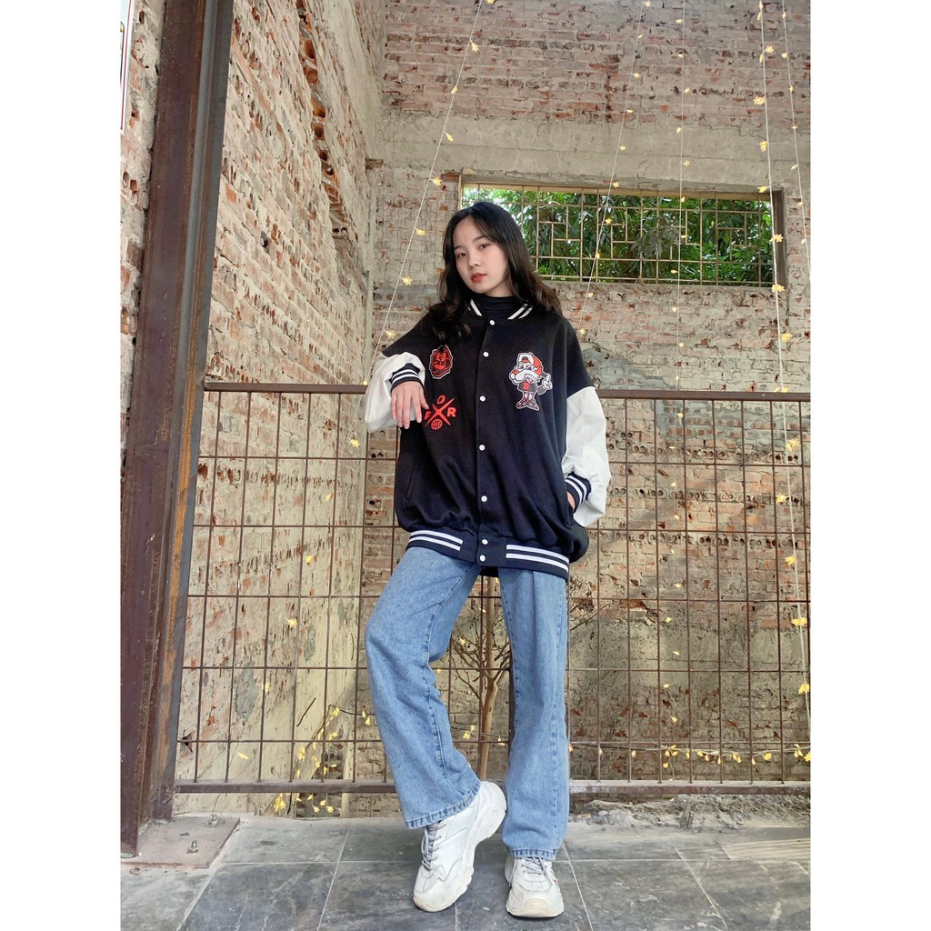 [Tặng Sticker và Khăn Tuban] _ Áo khoác VARSITY màu đen phối trắng họa tiết chất nỉ bông cao cấp giữ nhiệt và thoáng | BigBuy360 - bigbuy360.vn