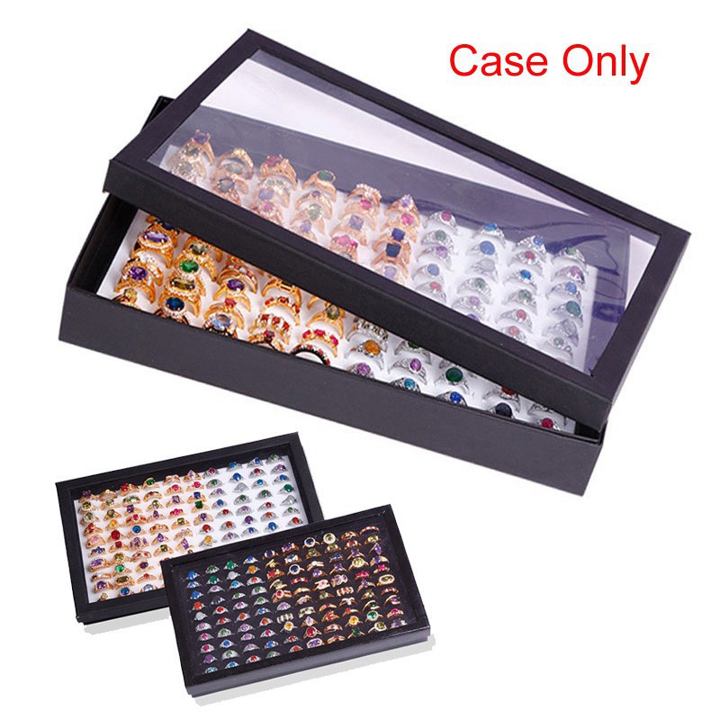 Hộp PVC 30 * 18 * 4cm với 100 khe xốp dùng để trưng bày nhẫn